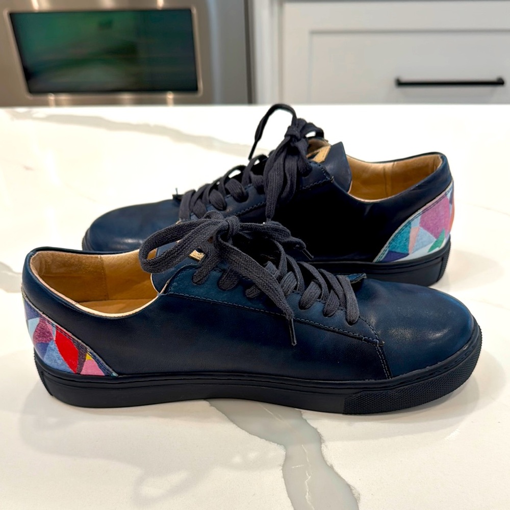 Six Hundred Four Unisex Blue Print Leather Sneakers